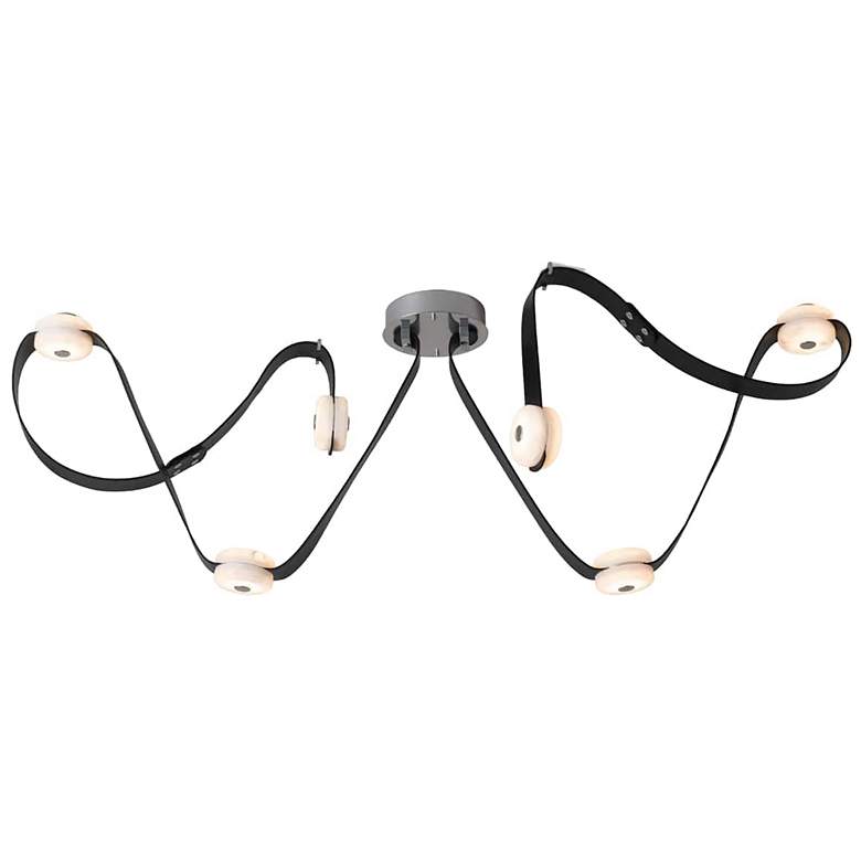 Image 1 SNAPS 58" Wide Medium Black Leather Accented Sterling LED Pendant