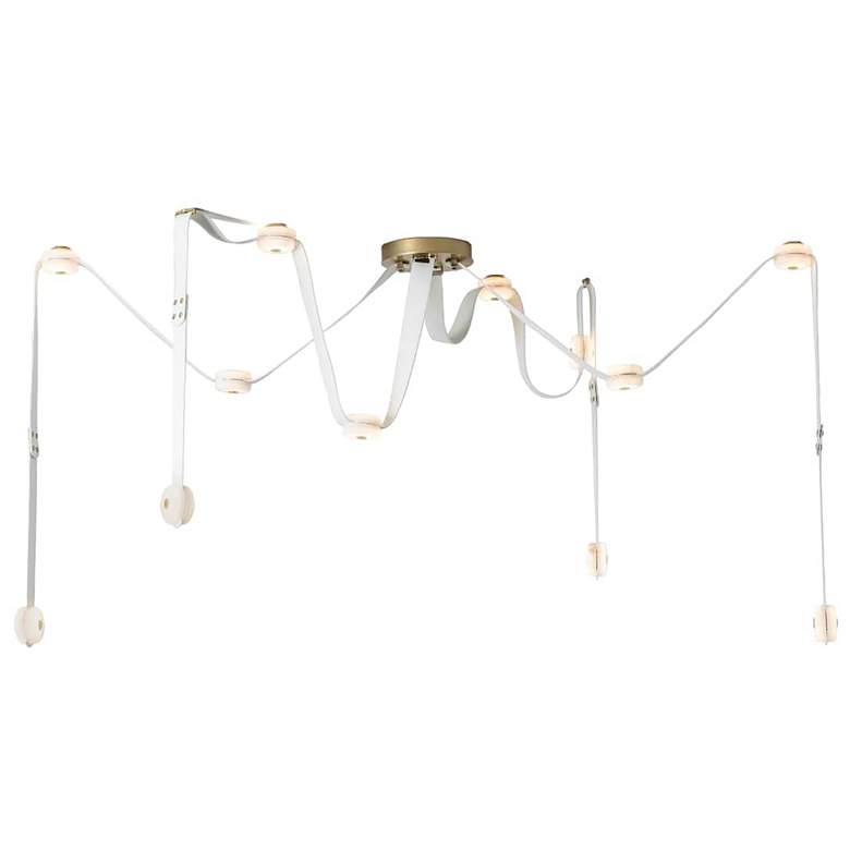 Image 1 SNAPS 86.5" Wide Large White Leather Accented Modern Brass LED Pendant