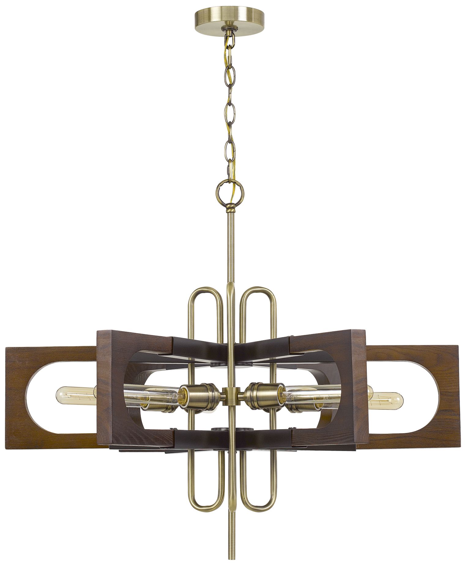 wood and brass chandelier