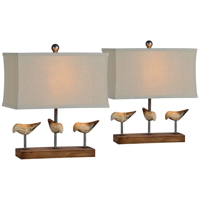 Image 1 Snipes Cream Wood-Look 18 inch High Accent Table Lamps Set of 2