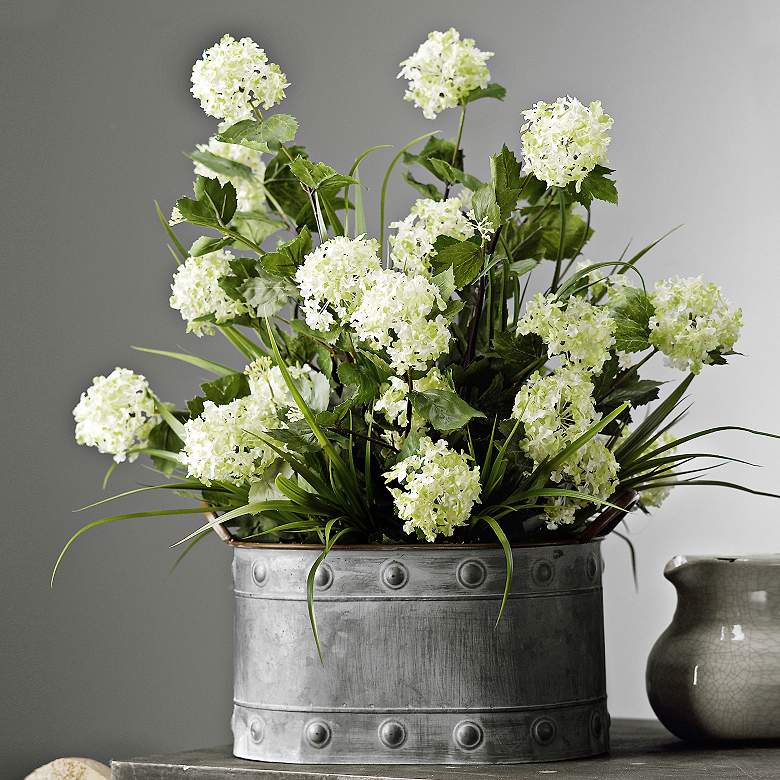 Image 1 Snowball Branches 25 inch Wide Faux Flowers in Planter