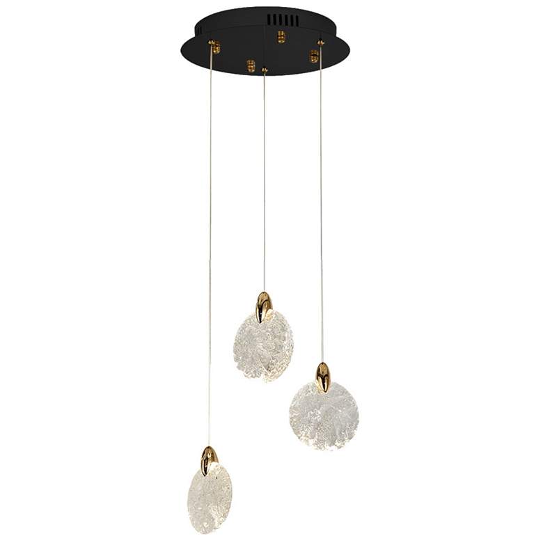 Image 1 Snowflake 11.81"W 3-Light Black Brass Chandelier w/ Rock-style Cut Shade
