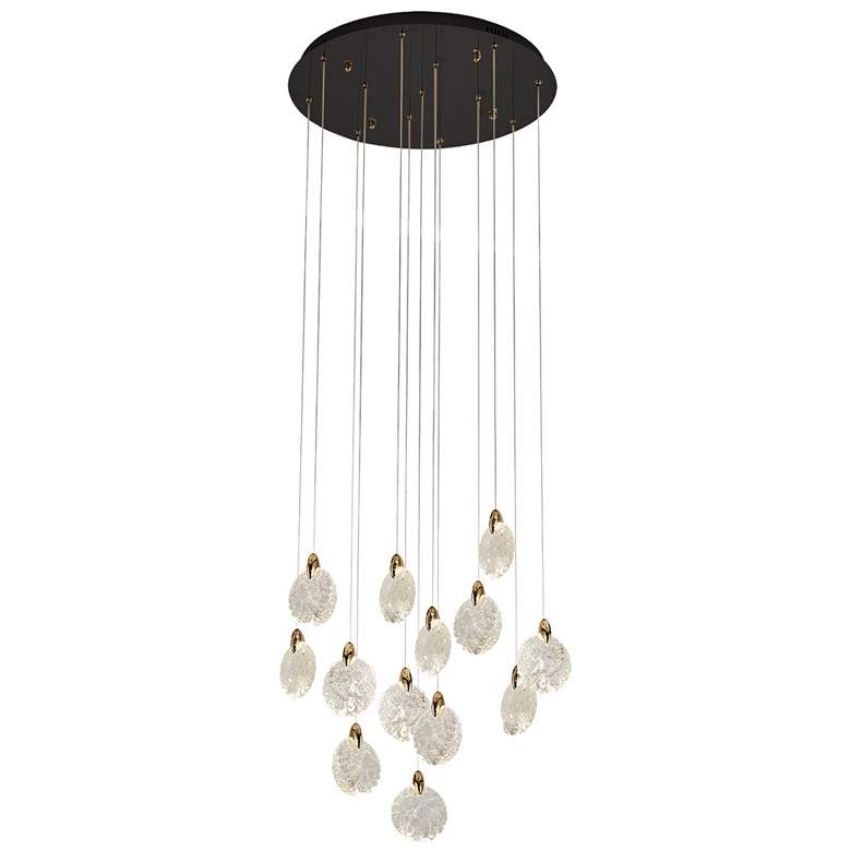 Image 1 Snowflake 23.62"W 13-Light Black Brass Chandelier w/ Rock-style Cut Shade