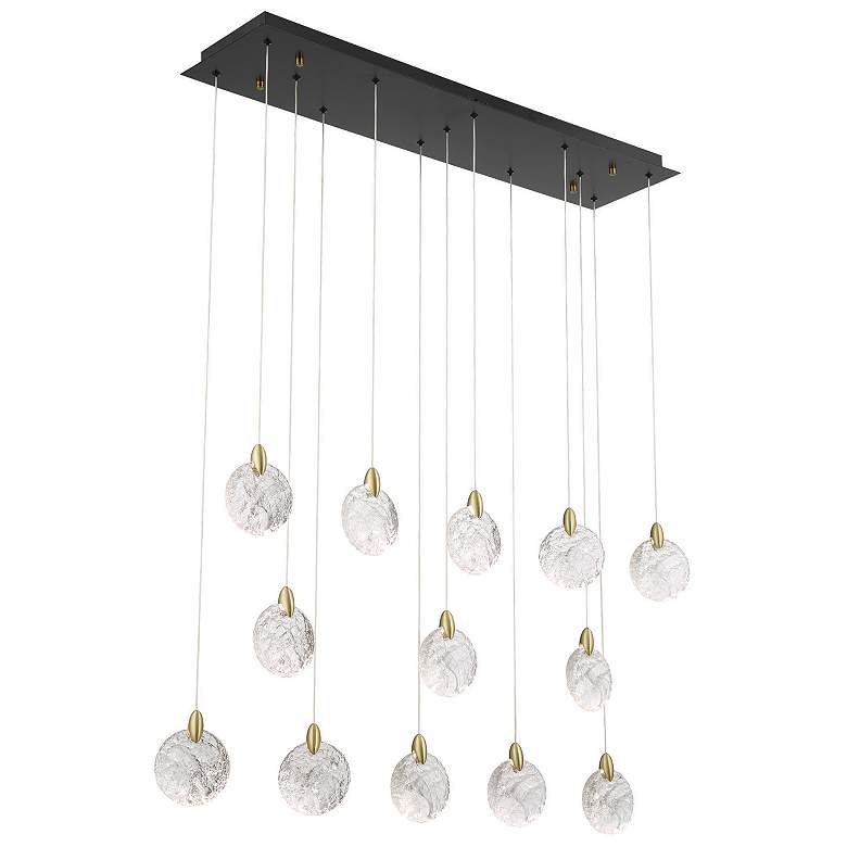 Image 1 Snowflake 40"W 13-Light Black Brass Island Light w/ Rock-style Cut Shade