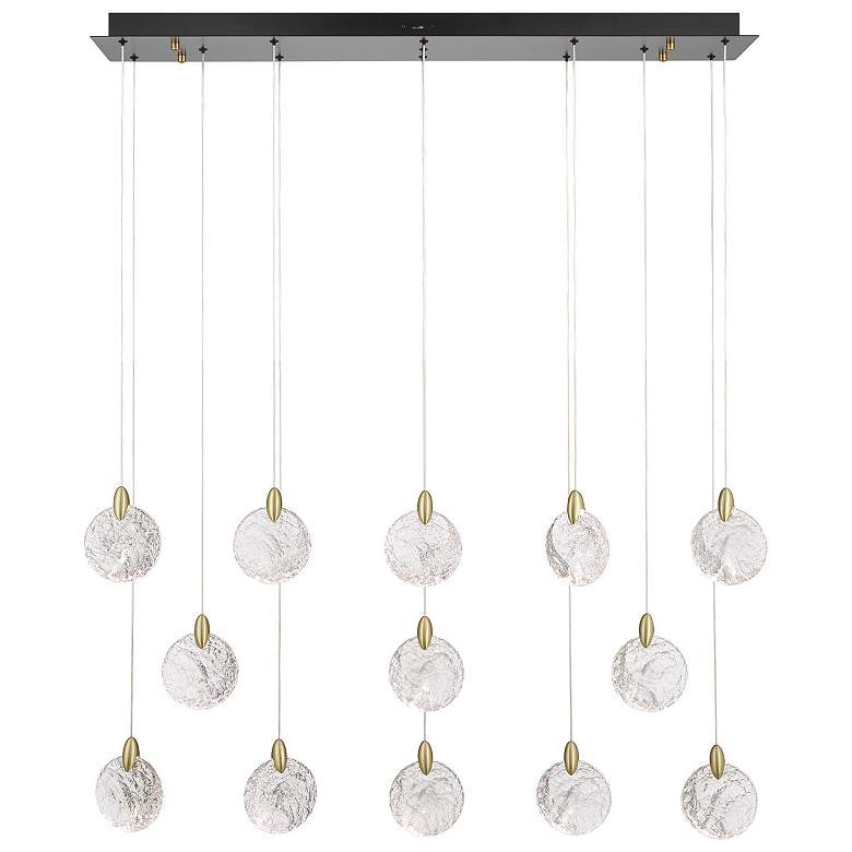 Image 2 Snowflake 40"W 13-Light Black Brass Island Light w/ Rock-style Cut Shade more views