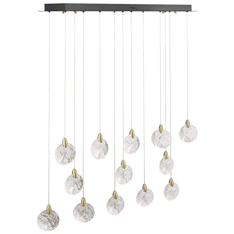 Image 3 Snowflake 40"W 13-Light Black Brass Island Light w/ Rock-style Cut Shade more views