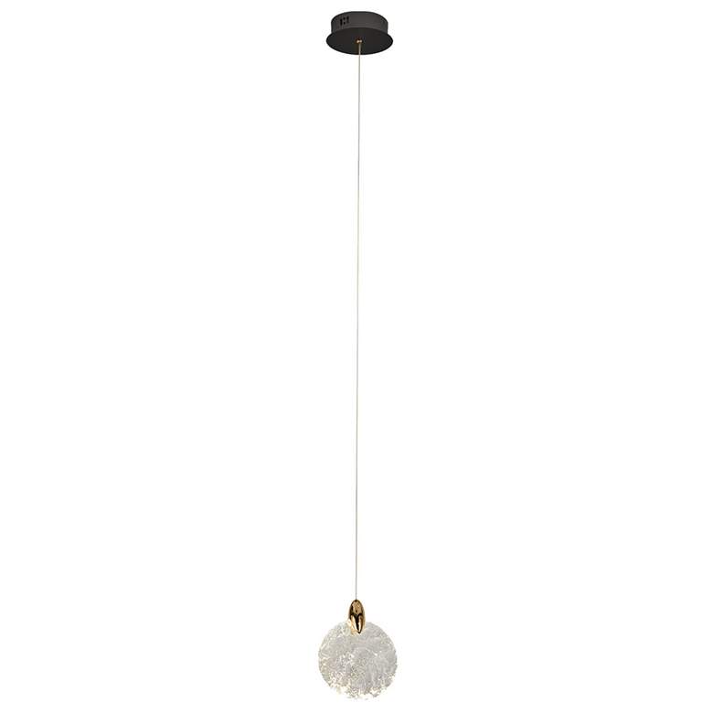 Image 1 Snowflake 5.9"W Matte Black, Satin Brass Pendant w/ Rock-style Cut Shade