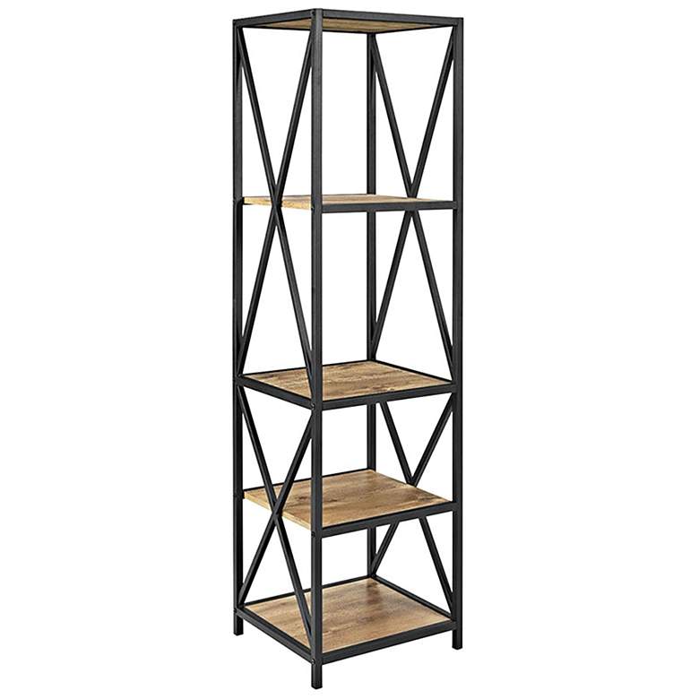 Image 1 Soccoro 61" High Farmhouse Brown Barnwood 4-Shelf Bookshelf
