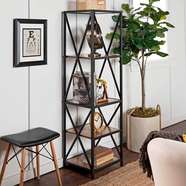 Image 1 Soccoro 61" High Farmhouse Gray Driftwood 4-Shelf Bookshelf