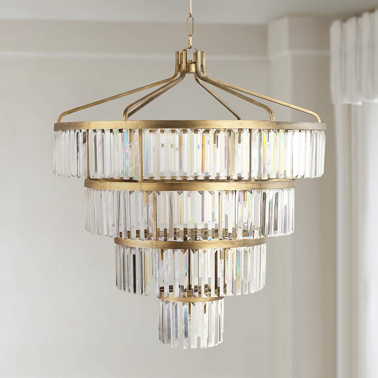 Image 1 Social Club 36"W Havana Gold Crystal 4-Tier Pendant Light