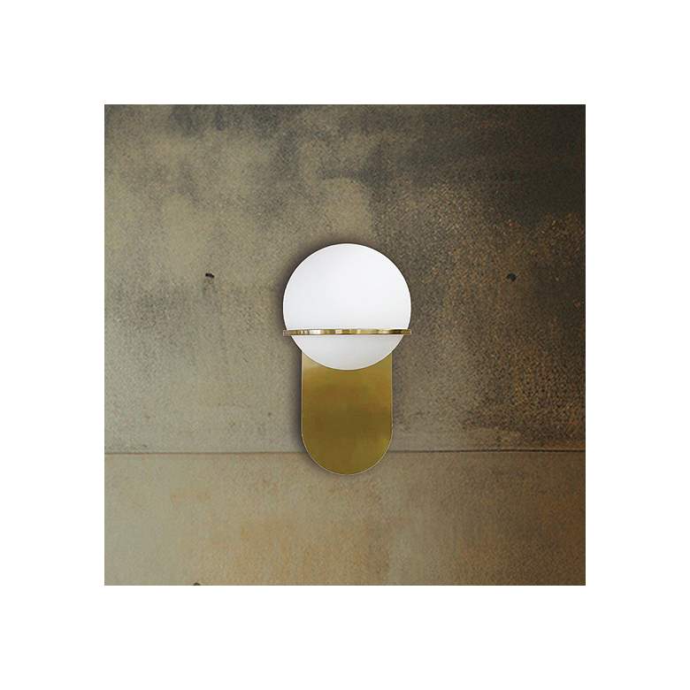 Image 1 Sofia 12" High Aged Brass Vertical Wall Sconce With White Glass