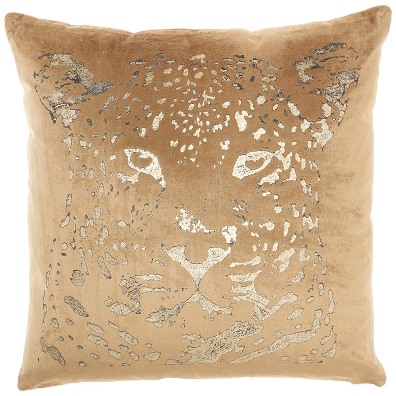 Image 2 Sofia Beige Gold Foil Print Leopard 20 inch Square Throw Pillow