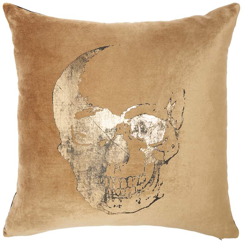 Image 2 Sofia Beige Gold Metallic Skull 20 inch Square Throw Pillow