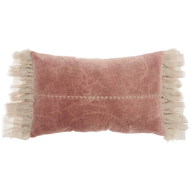 Image 2 Sofia Blush Stitch Velvet Frills 22 inchx14 inch Throw Pillow