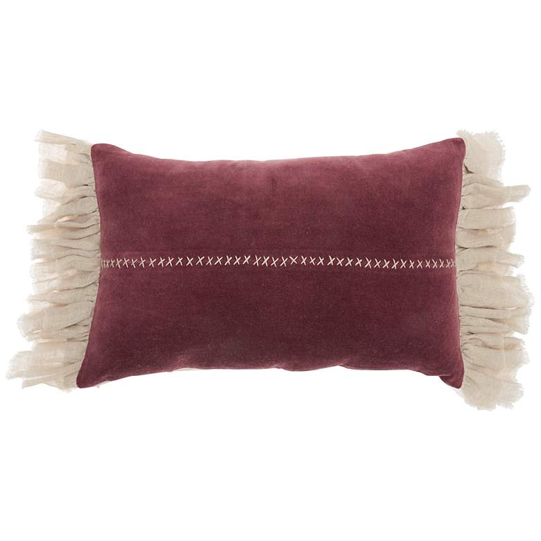 Image 2 Sofia Burgundy Stitch Velvet Frills 22 inchx14 inch Throw Pillow