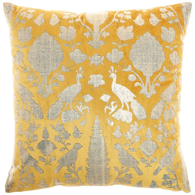 Image 2 Sofia Gold Gray Foil Print Birds 20" Square Throw Pillow