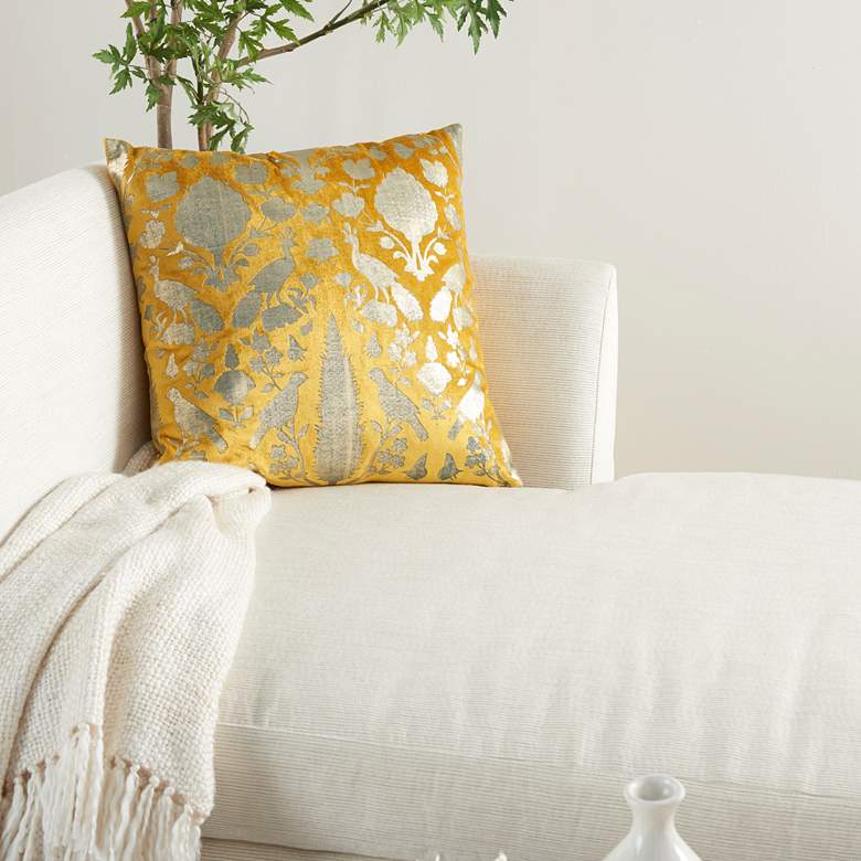 Image 1 Sofia Gold Gray Foil Print Birds 20" Square Throw Pillow