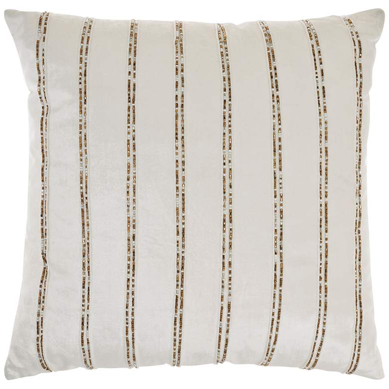 Image 2 Sofia Ivory Beaded Stripes 20" Square Throw Pillow