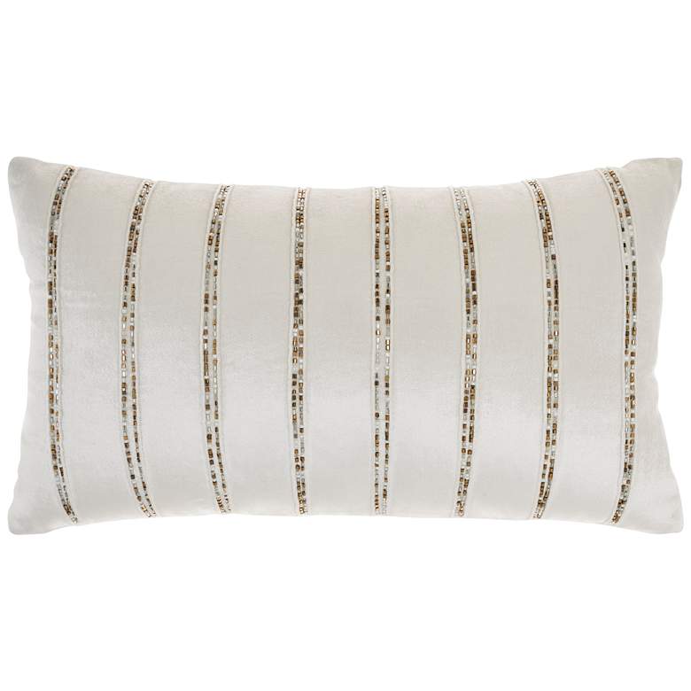 Sofia Ivory Beaded Stripes 21&quot; x 12&quot; Throw Pillow