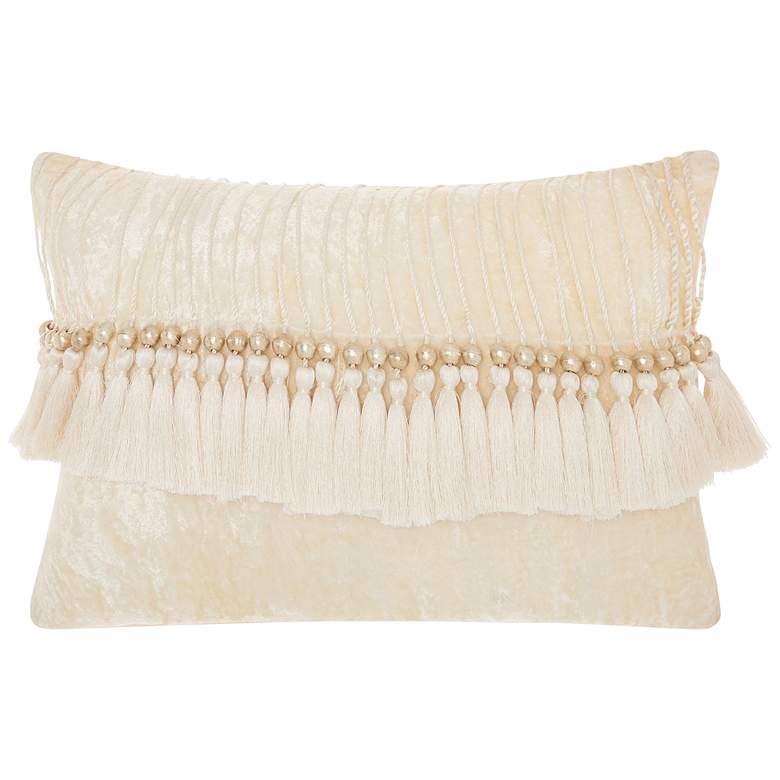Image 1 Sofia Ivory Velvet Tassels 20 inch x 14 inch Throw Pillow