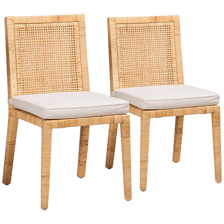 Image 2 Sofia Natural Wood and Rattan Dining Chairs Set of 2