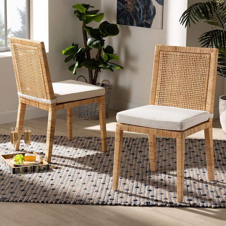 Image 1 Sofia Natural Wood and Rattan Dining Chairs Set of 2