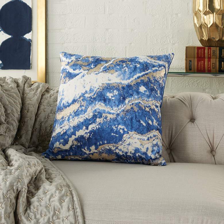 Image 1 Sofia Navy Metallic Marble 18" Square Throw Pillow