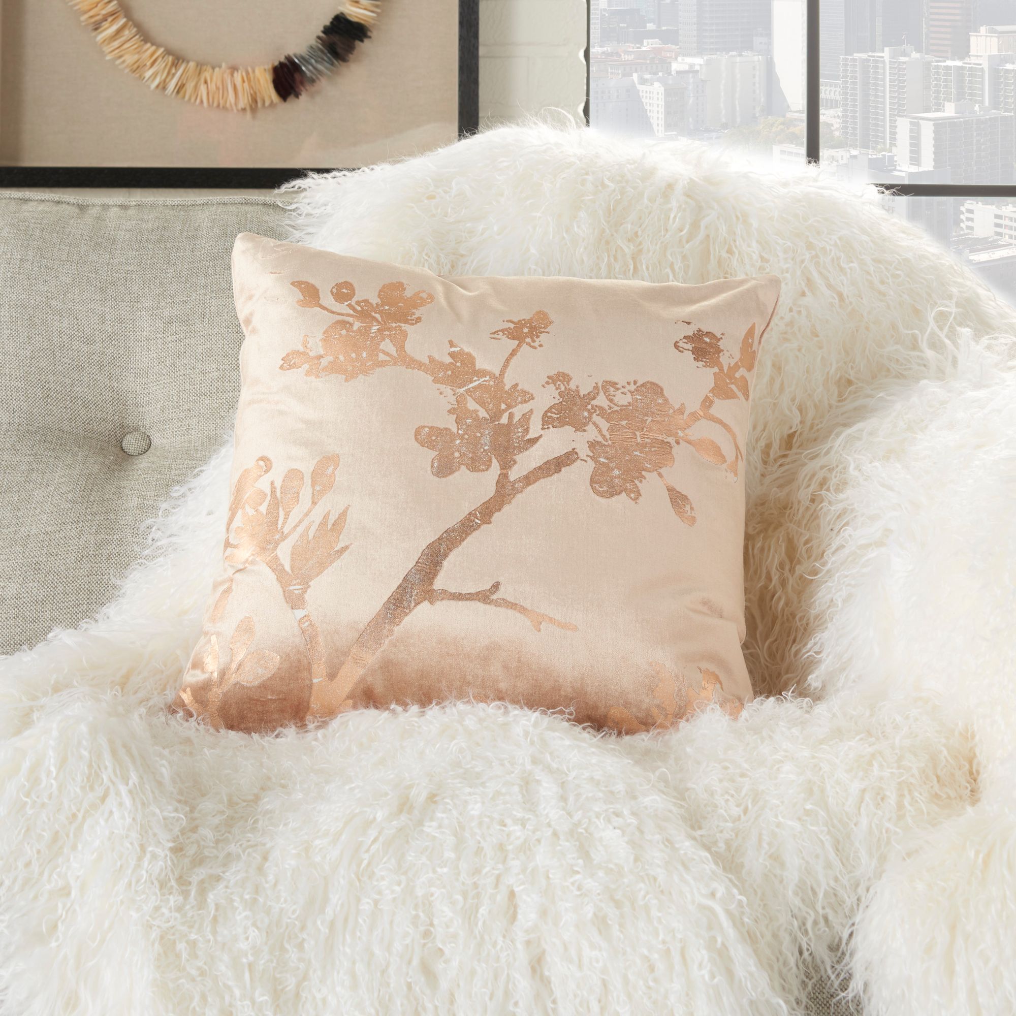 Gold faux fur online pillow