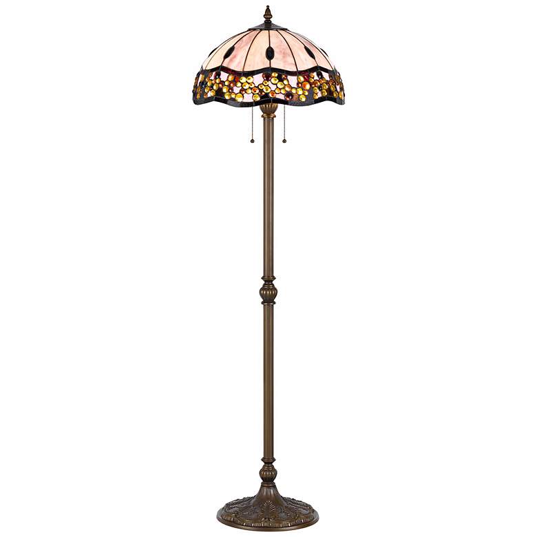 Image 1 Sofia Tiffany-Style Antique Brass Floor Lamp