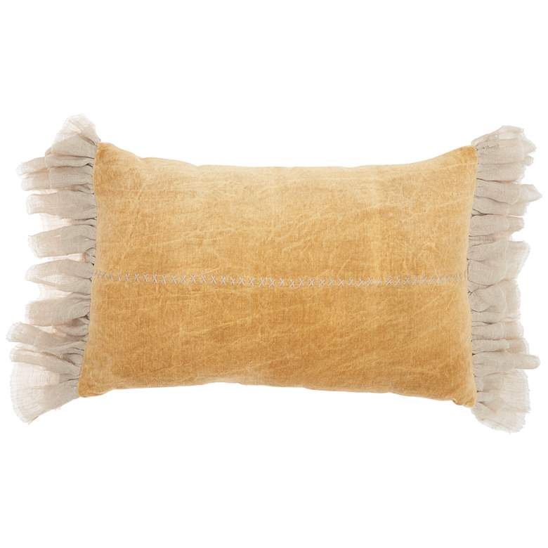 Image 2 Sofia Yellow Stitch Velvet Frills 22"x14" Throw Pillow