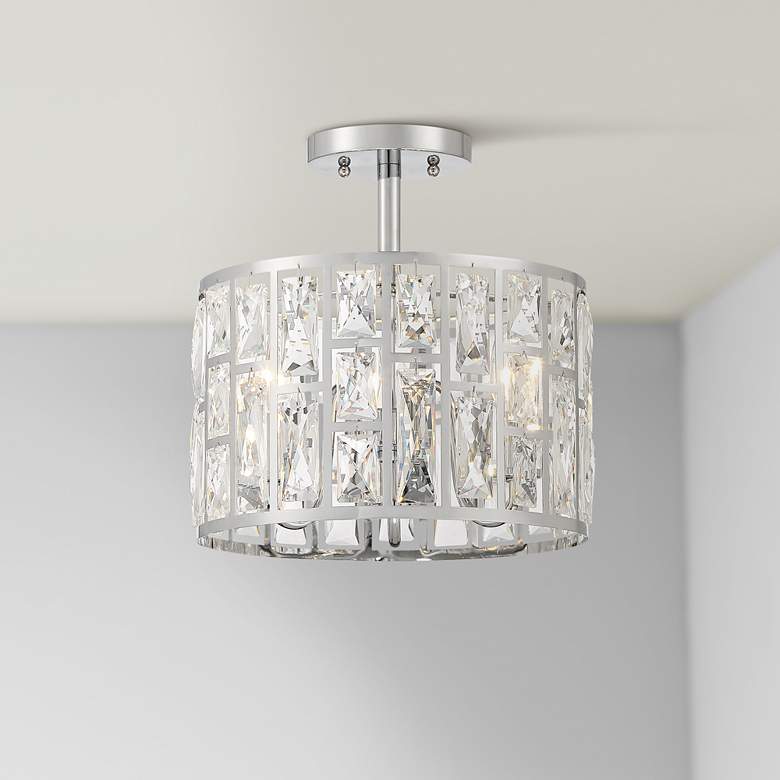 Image 1 Sofie 11 3/4 inch Wide Chrome Crystal 3-Light Ceiling Light