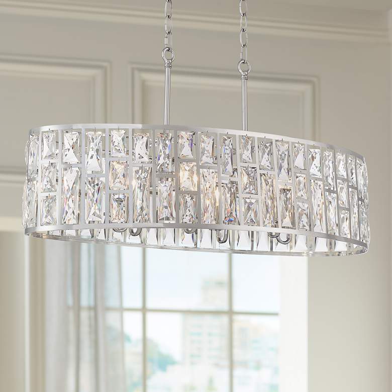 Image 1 Sofie 32 1/2 inch Wide Chrome and Crystal 6-Light Kitchen Island Pendant