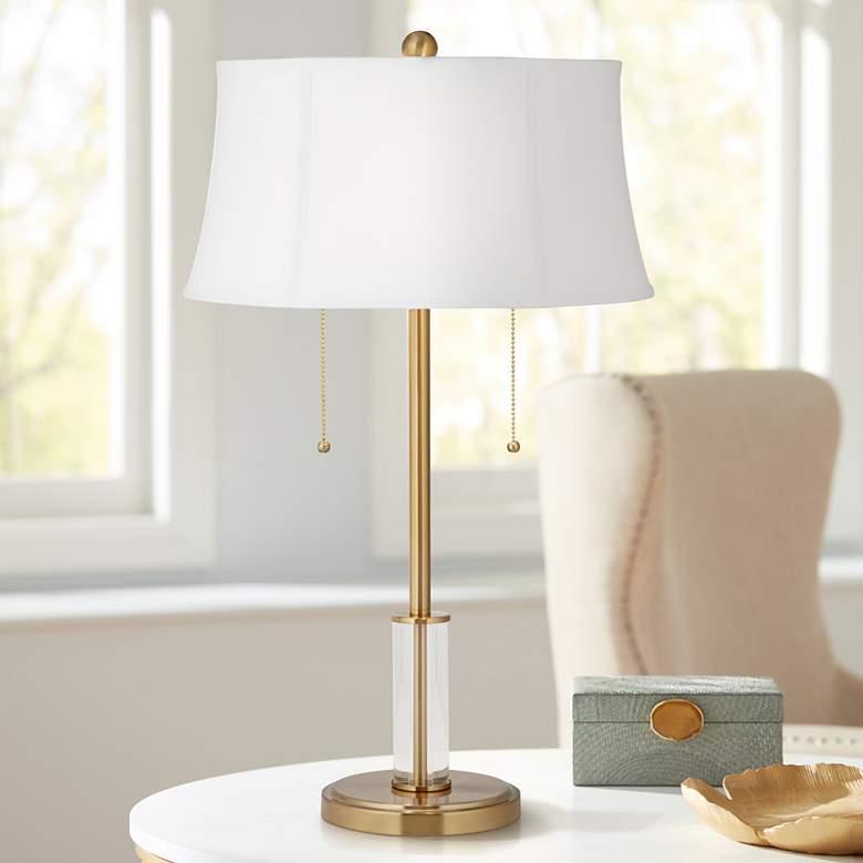 Image 1 Sofie Crystal and Brass Pull Chain Table Lamp