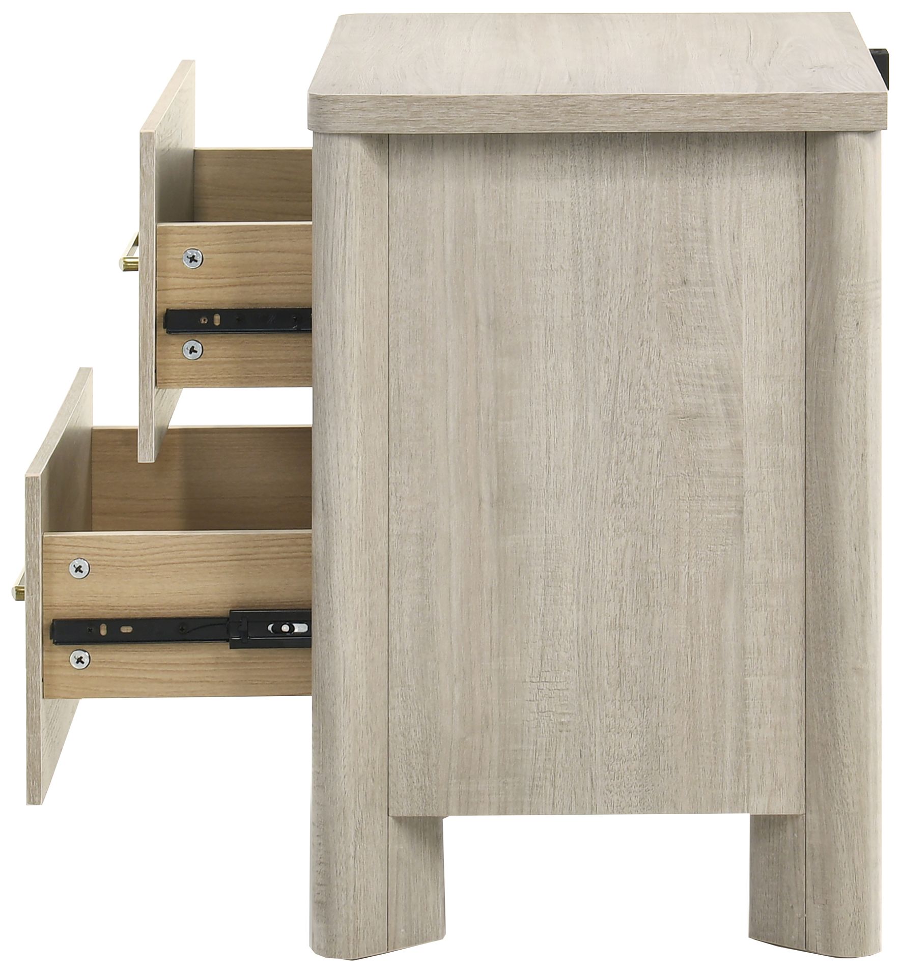 Sofiya 23.4" Wide Beige Wood 2-Drawer Nightstand with USB Ports, Set of 2