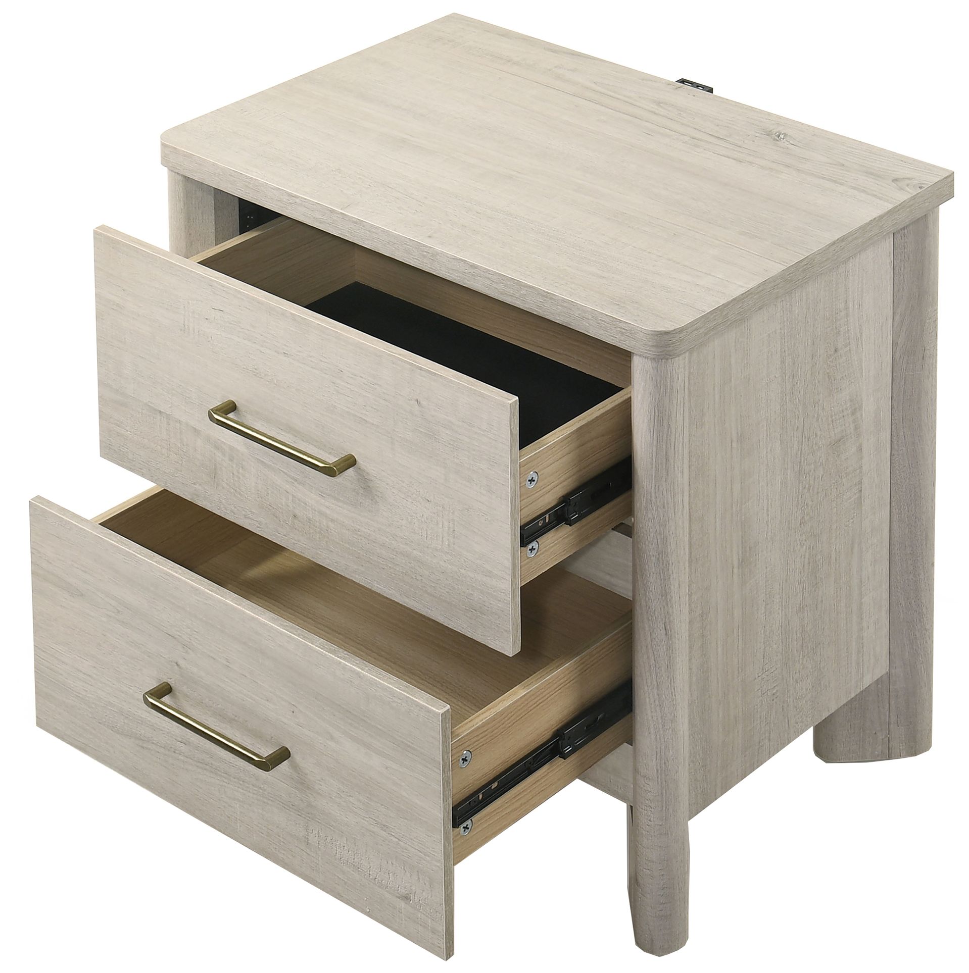 Sofiya 23.4" Wide Beige Wood 2-Drawer Nightstand with USB Ports, Set of 2