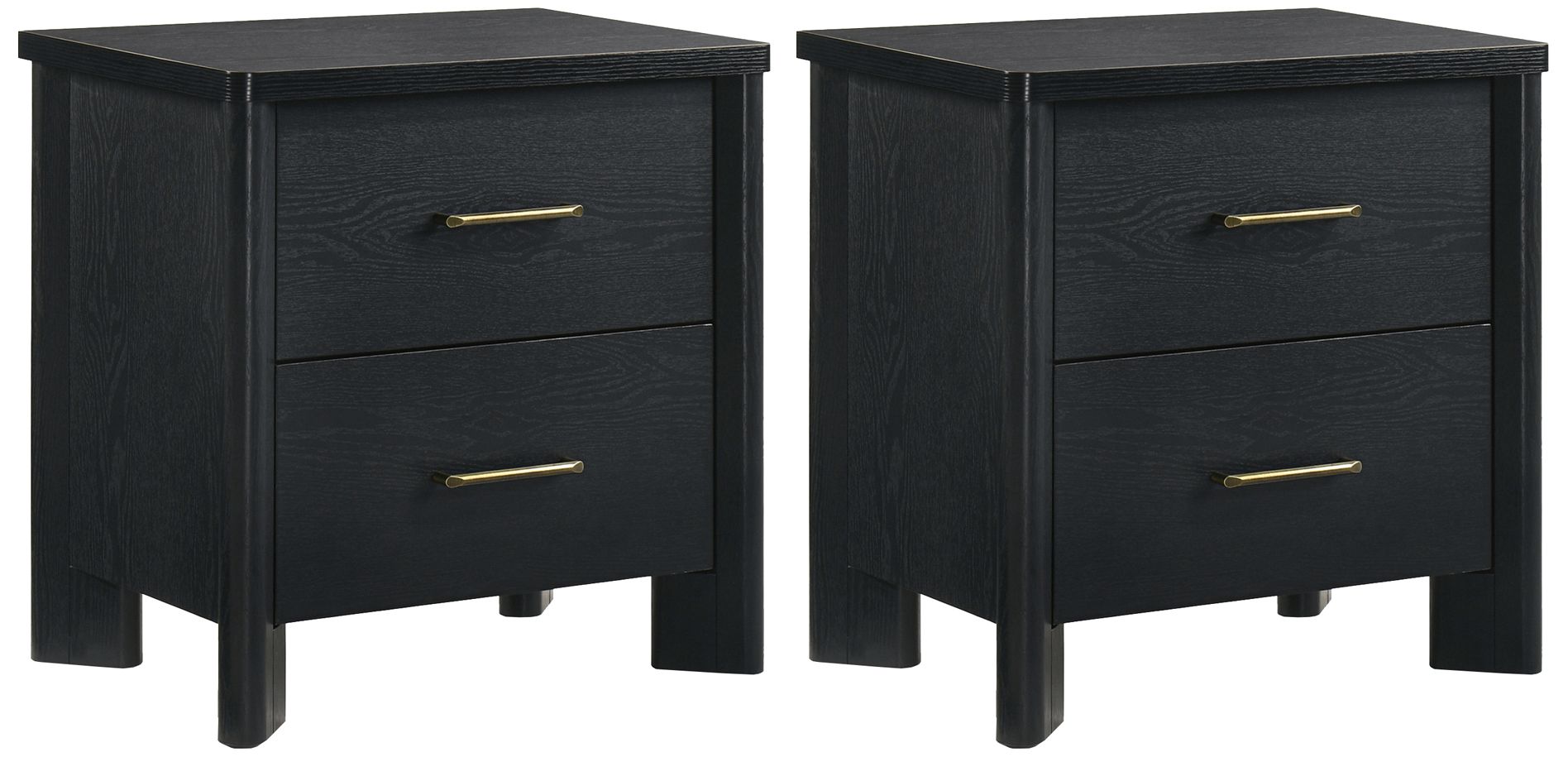 Thumbnail1 of Sofiya 23.4" Wide Black Wood 2-Drawer Nightstand with USB Ports, Set of 2