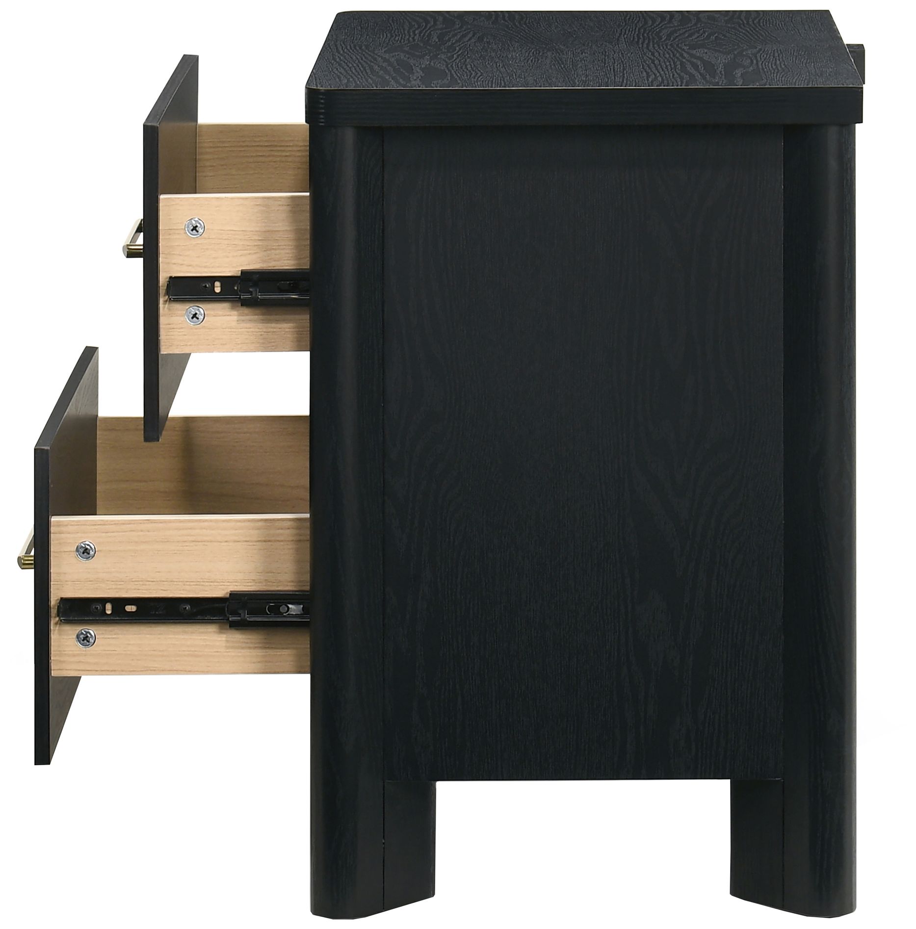 Sofiya 23.4" Wide Black Wood 2-Drawer Nightstand with USB Ports, Set of 2