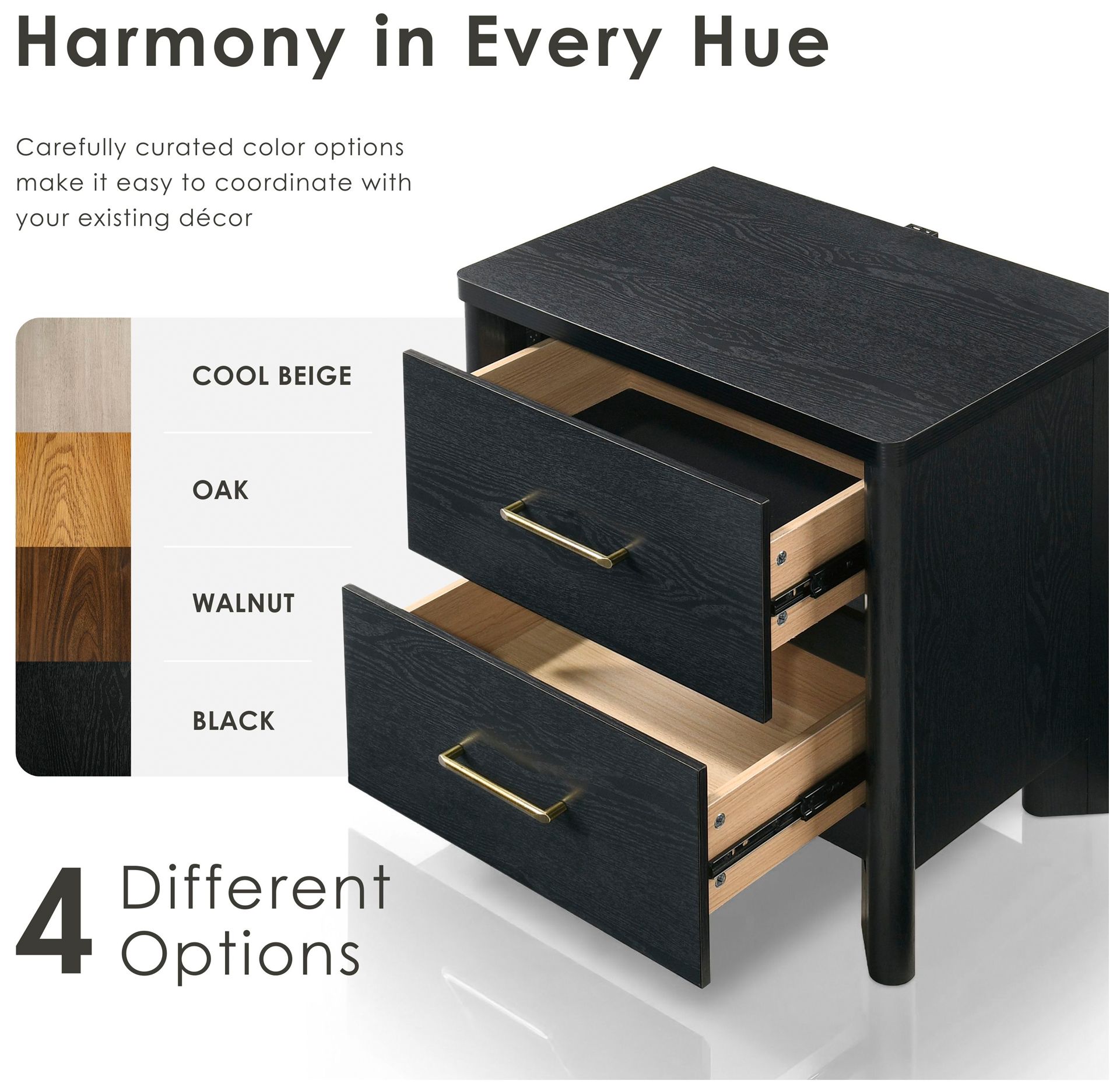 Sofiya 23.4" Wide Black Wood 2-Drawer Nightstand with USB Ports, Set of 2