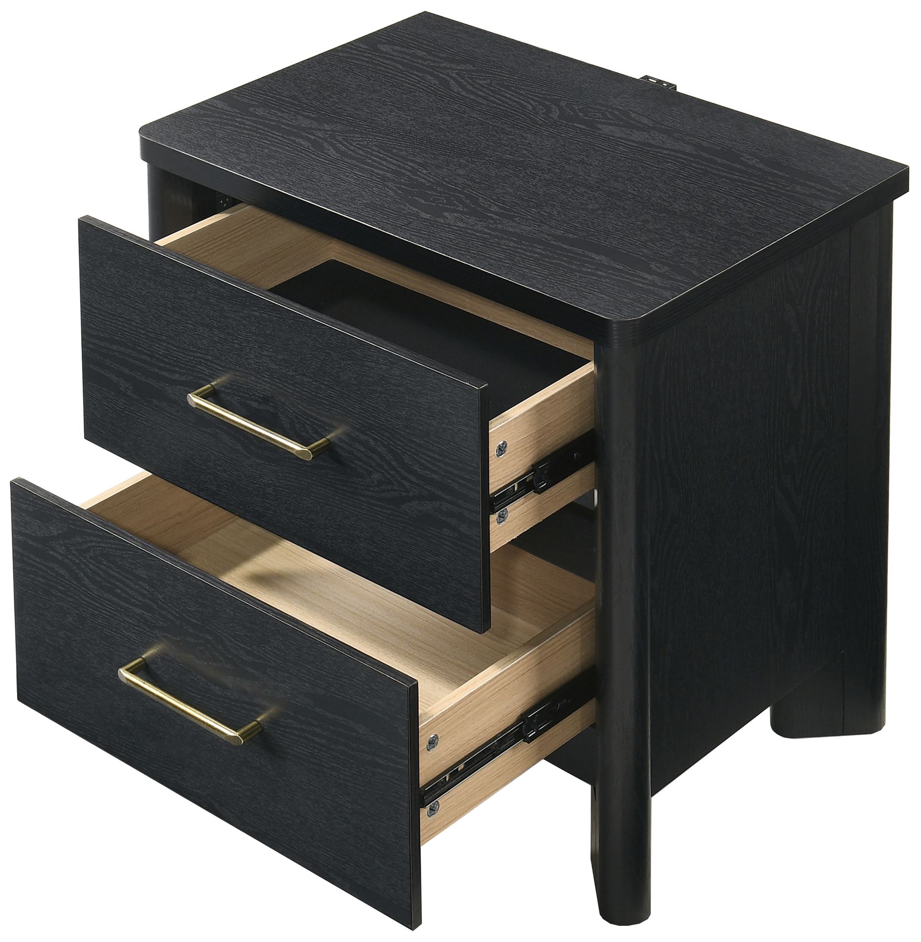 Sofiya 23.4" Wide Black Wood 2-Drawer Nightstand with USB Ports, Set of 2