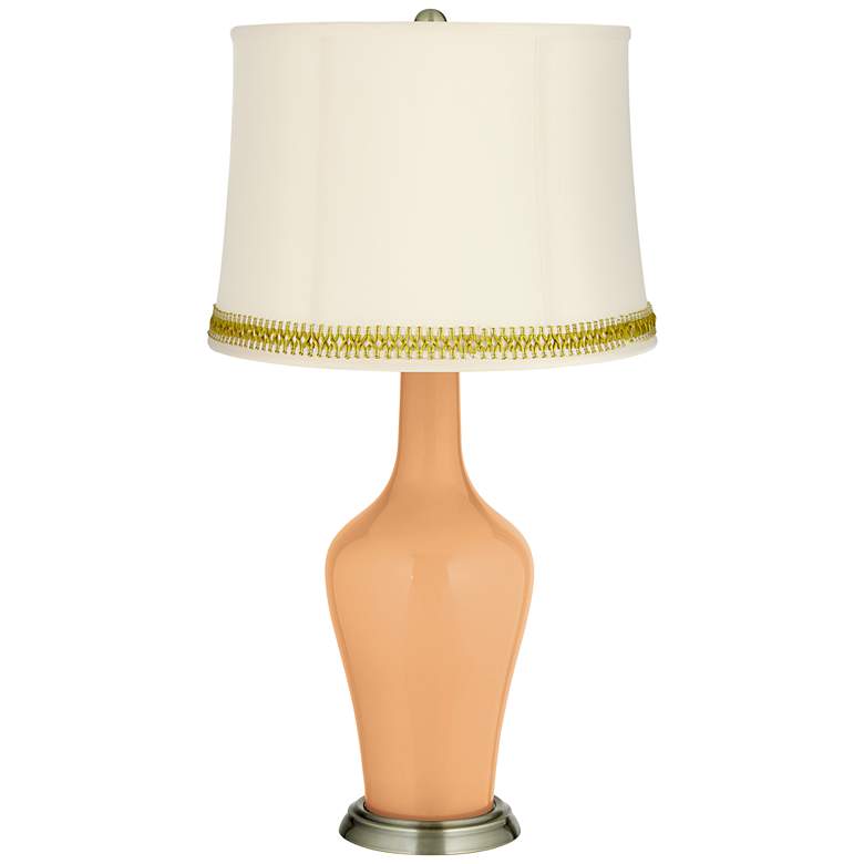 Image 1 Soft Apricot Anya Table Lamp with Open Weave Trim