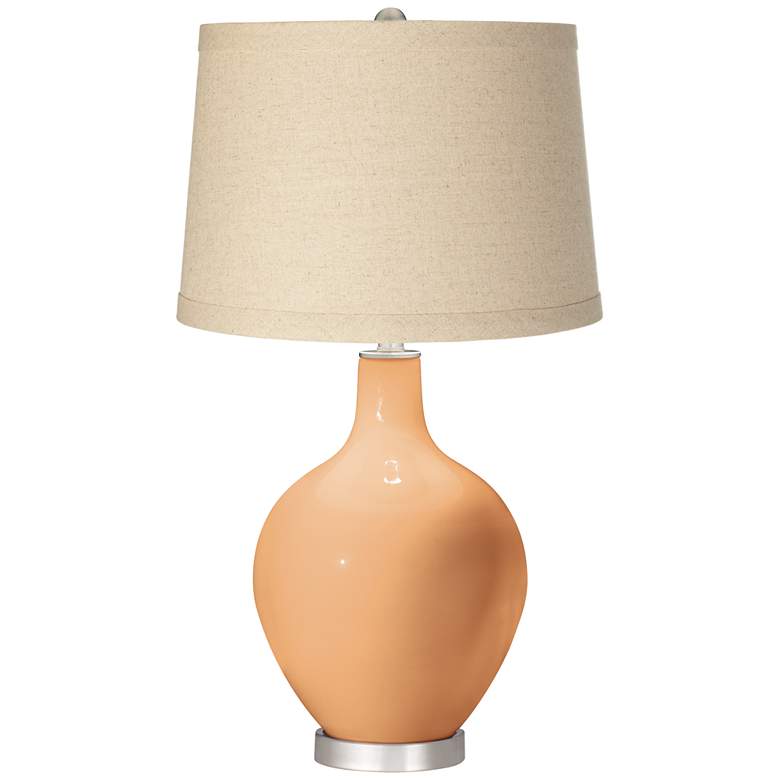 Image 1 Soft Apricot Burlap Drum Shade Ovo Table Lamp