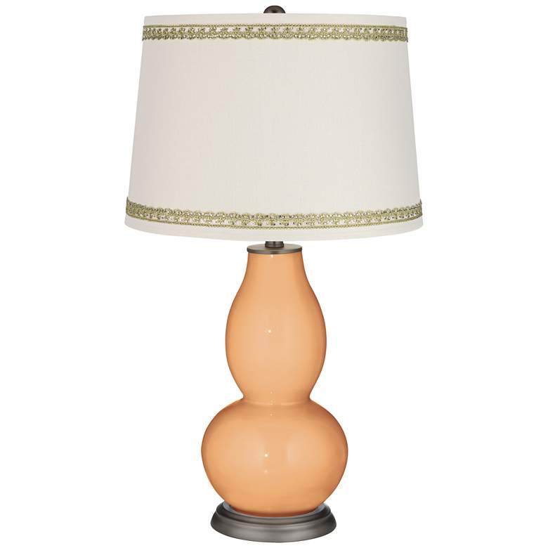Image 1 Soft Apricot Double Gourd Table Lamp with Rhinestone Lace Trim