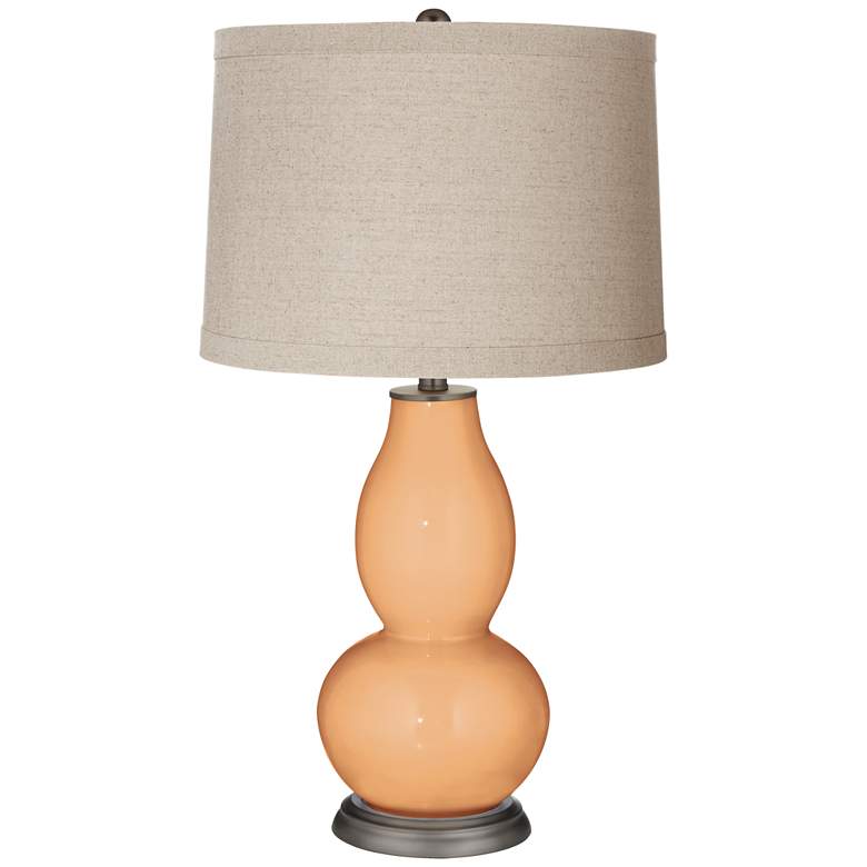 Image 1 Soft Apricot Linen Drum Shade Double Gourd Table Lamp