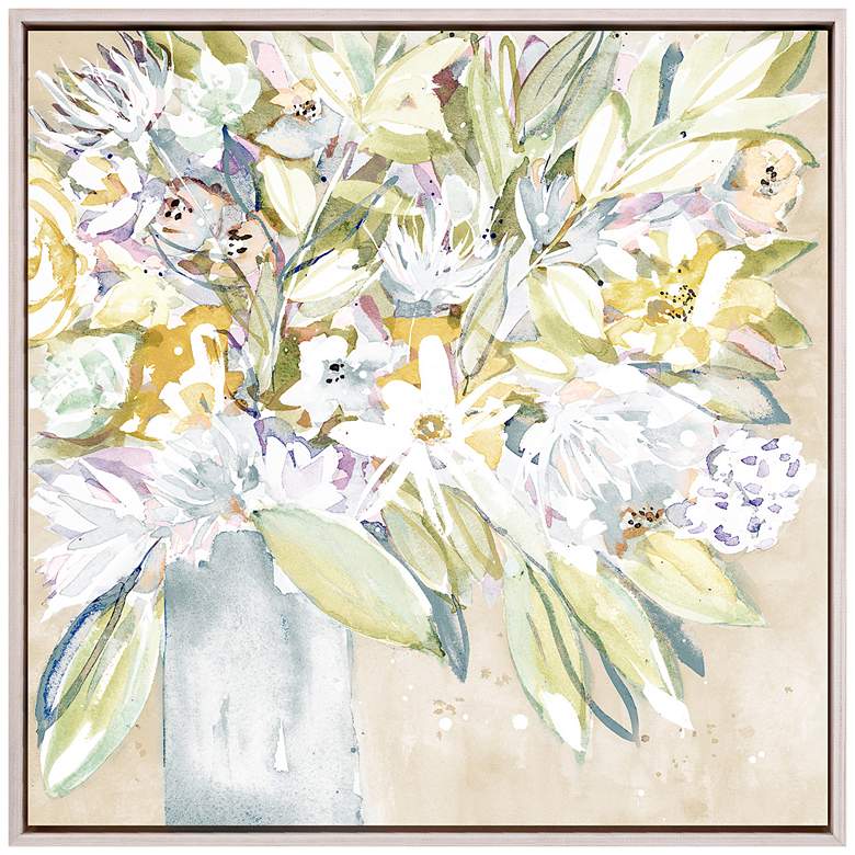 Image 1 Soft Floral Burst I 34" Square Framed Canvas Wall Art