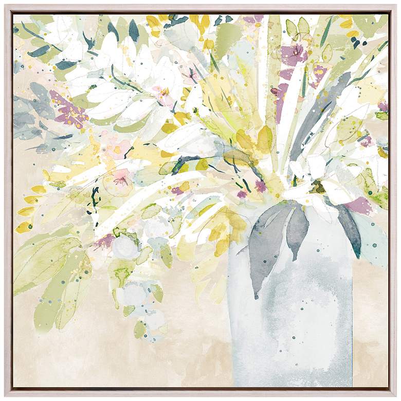 Image 1 Soft Floral Burst II 34" Square Framed Canvas Wall Art