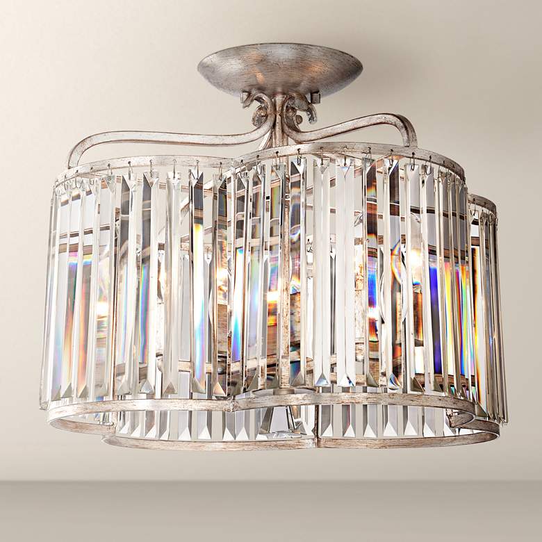 Image 1 Soft Silver 18 inch Wide Crystal Ceiling Light