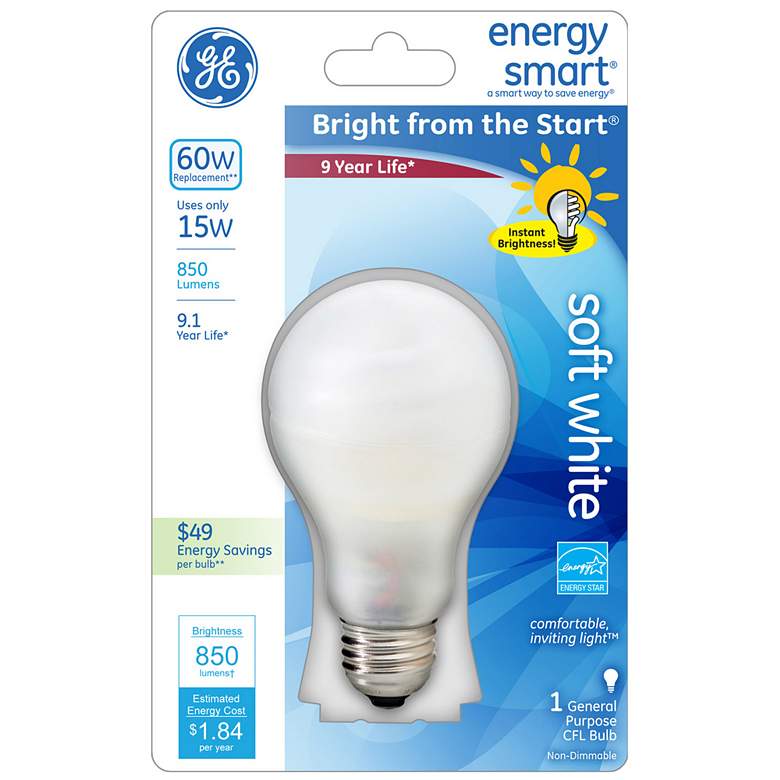 Image 1 Soft White 15 Watt Hybrid CFL - Halogen A19 GE Light Bulb