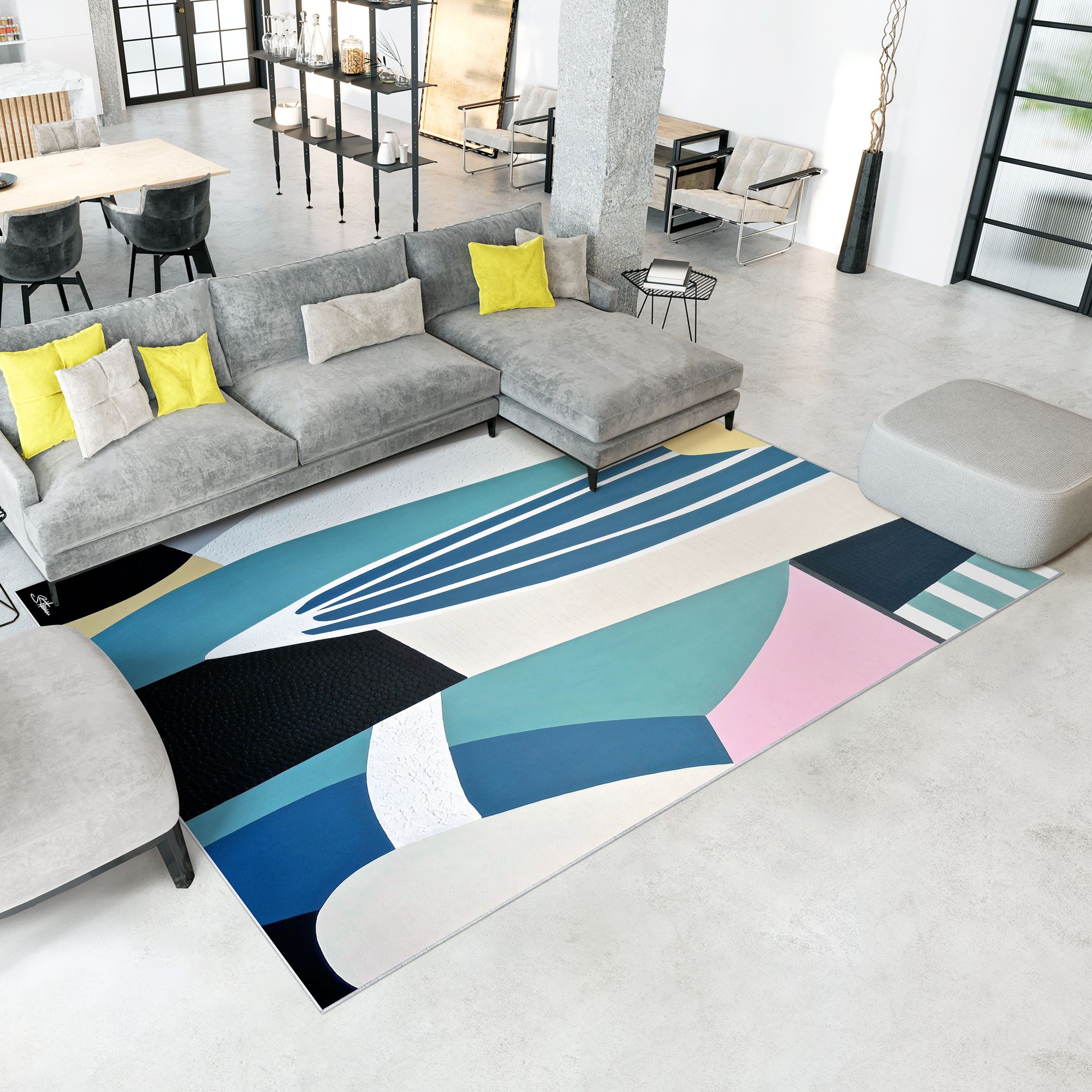 Image 2 Soften The Edge Washable Geometric Art Area Rug size 8'x10' more views