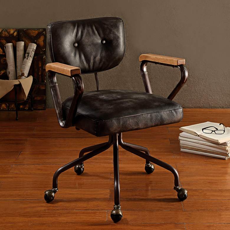 Image 1 Sogyal Vintage Black Top Grain Leather Swivel Office Chair