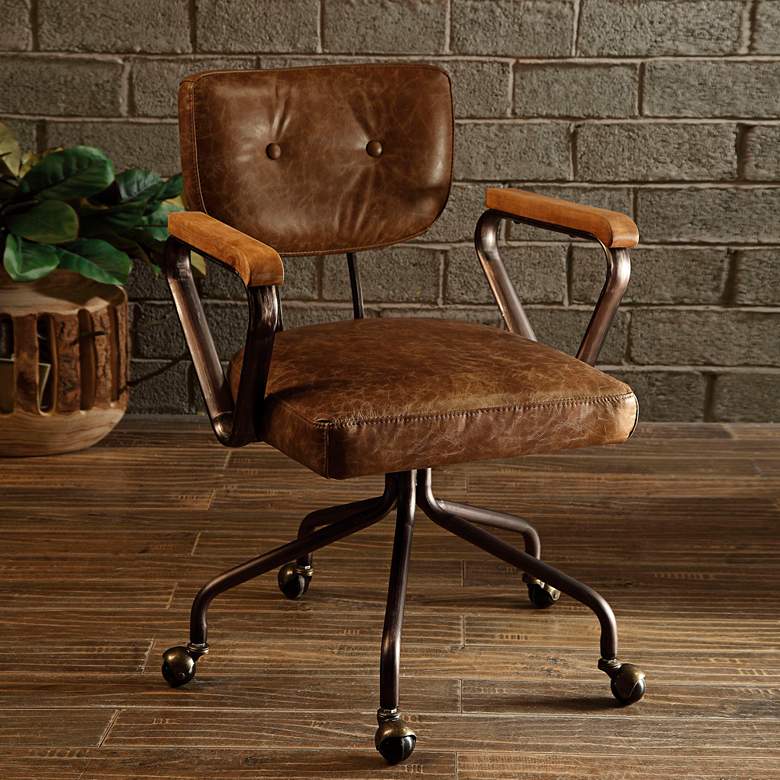 Image 1 Sogyal Vintage Whiskey Top Grain Leather Swivel Office Chair